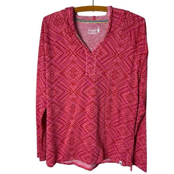 Smart wool Women’s Sz Large Merino 150 Pattern Hoody Shirt in (Bright Coral) - Picture 2 of 7